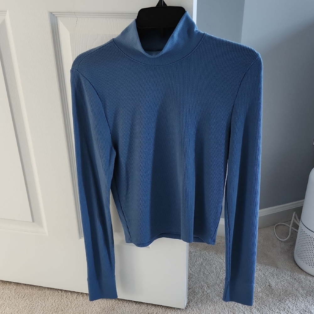 Blue Ribbed Long Sleeve Top